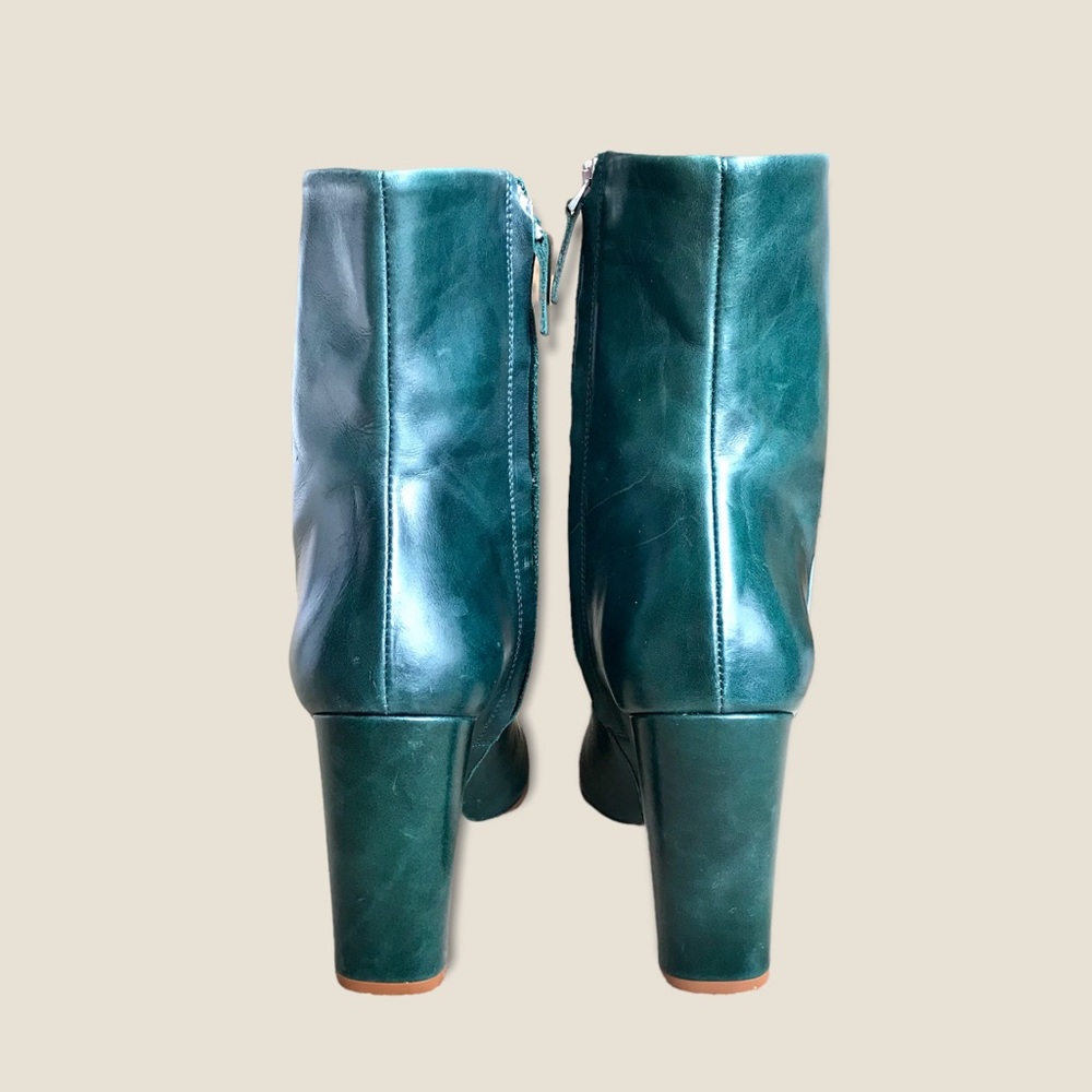 Zara Dark Green Genuine Leather Heeled Retro Minimalist Modern Cute Ankle Bootie - Picture 11 of 16